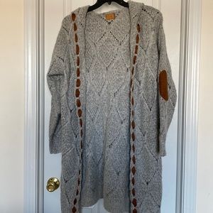 POL Hooded Open Front Long Cardigan